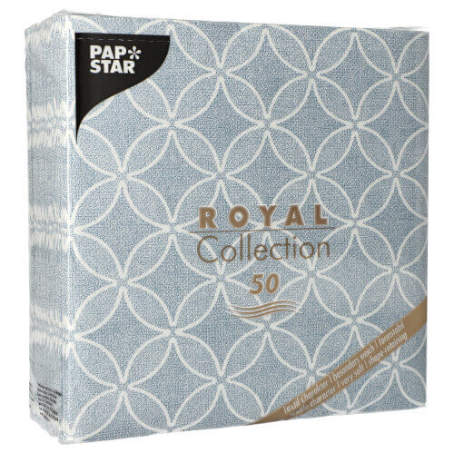5 x 50 Servietten "ROYAL Collection" 1/4-Falz 40 cm x 40 cm arktikblau "Circle Flowers"