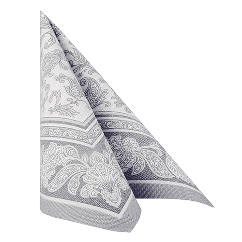 5 x 50 Servietten "ROYAL Collection" 1/4-Falz 40 cm x 40 cm grau "Ornaments"