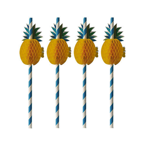 10 x 50 Trinkhalme, Papier Ø 6 mm · 20 cm blau/weiss "Pineapple"