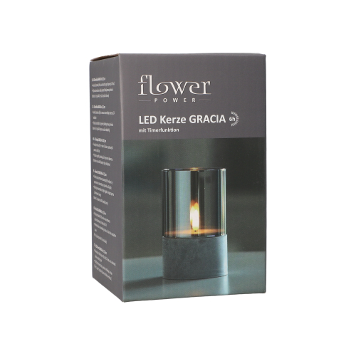 6 x LED-Kerze Ø 8 cm · 12,5 cm grau "Gracia" mittel