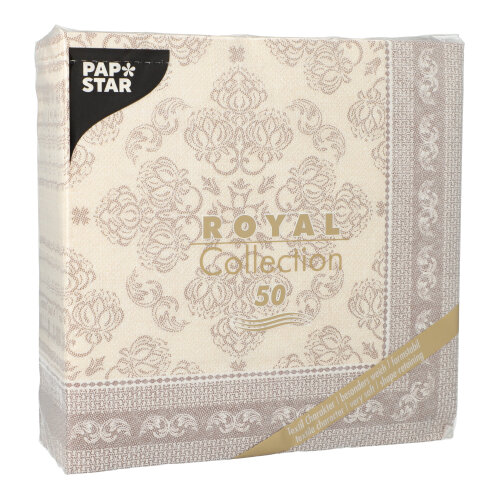 5 x 50 Servietten "ROYAL Collection" 1/4-Falz 40 cm x 40 cm mocca "Arabesque"