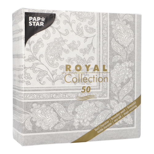 5 x 50 Servietten "ROYAL Collection" 1/4-Falz 40 cm x 40 cm grau "Ornaments"