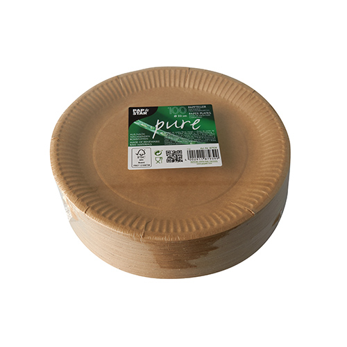 5 x 100 Pappteller "pure" rund Ø 23 cm braun