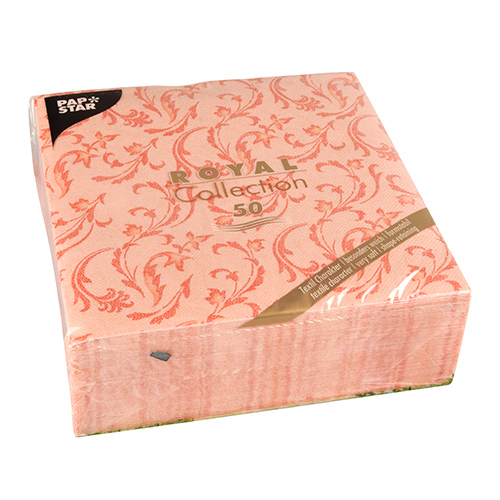 5 x 50 Servietten "ROYAL Collection" 1/4-Falz 40 cm x 40 cm nektarine "Damascato"
