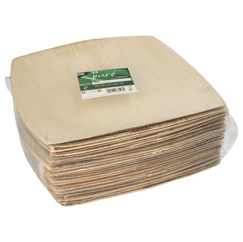 4 x 25 Teller, Palmblatt "pure" 26 cm x 26 cm natur "QUADRATO"