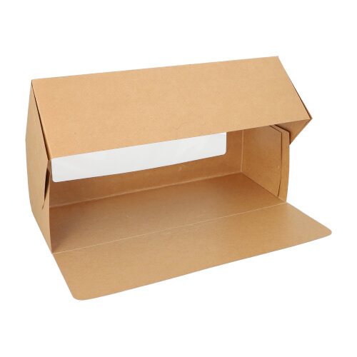 4 x 25 Tortenkartons mit Deckel eckig 10 cm x 32 cm x 12 cm mit Sichtfenster aus PLA
