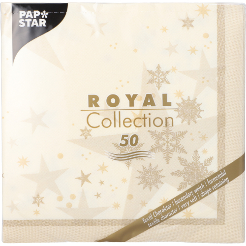 5 x 50 Servietten "ROYAL Collection" 1/4-Falz 40 cm x 40 cm champagner "Stars and Snowflakes"