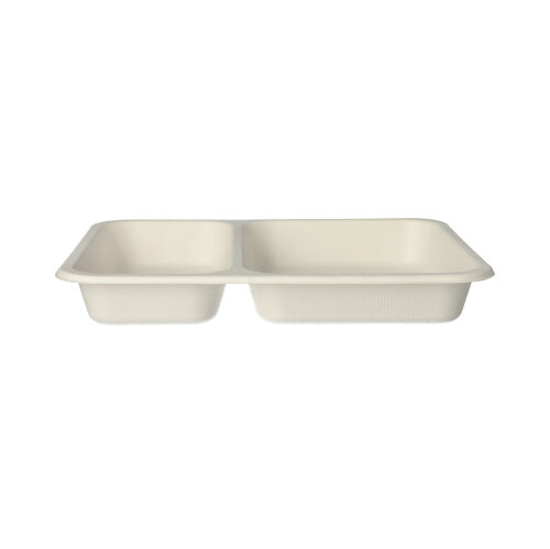 4 x 125 Siegelschalen, Zuckerrohr 2-geteilt 850 ml 3 cm x 17,5 cm x 22,5 cm weiss