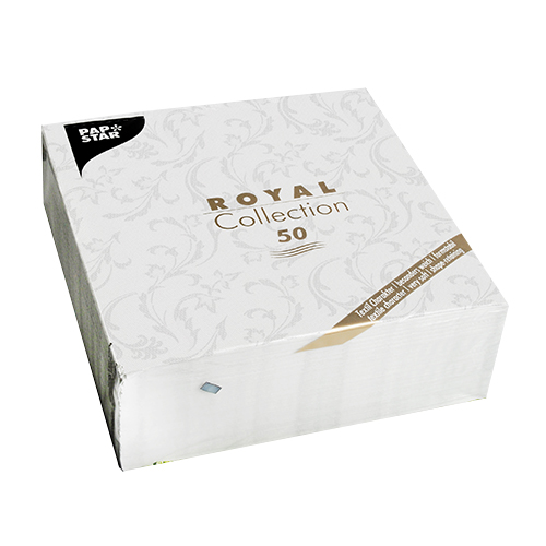 5 x 50 Servietten "ROYAL Collection" 1/4-Falz 40 cm x 40 cm weiss "Damascato"