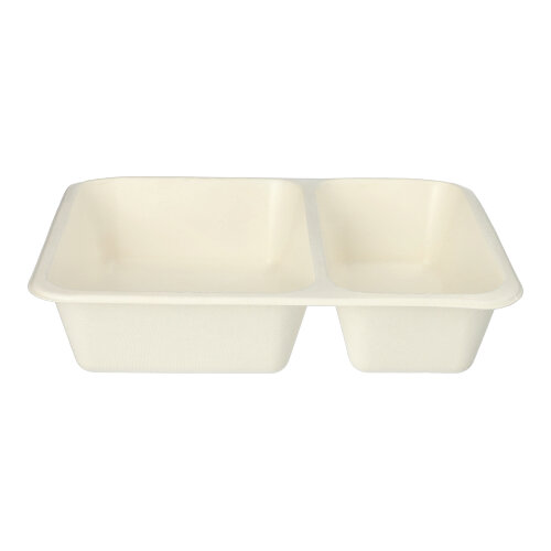 6 x 50 Siegelschalen Zuckerrohr 2-geteilt 1200 ml 4,9 cm x 22,7 cm x 17,8 cm