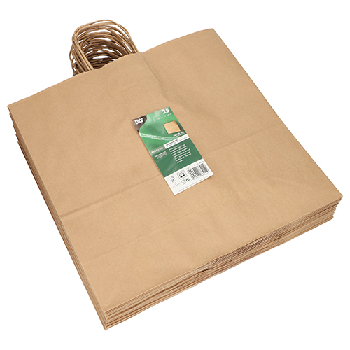 10 x 25 Tragetaschen, Papier 35 cm x 35 cm x 14 cm braun mit gedrehtem Tragegriff