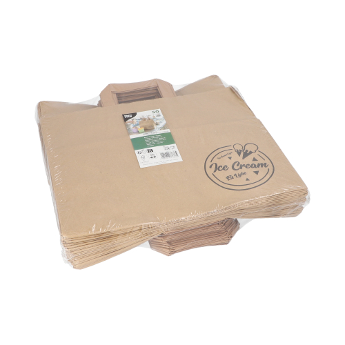 8 x 50 Tragetaschen, Papier 27 cm x 32 cm x 17 cm braun "Icelove" mit Tragegriff