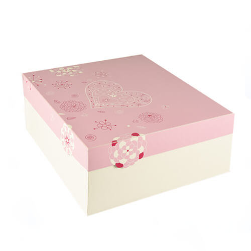 4 x 15 Tortenkartons, mit Deckel, Pappe eckig 30 cm x 30 cm x 13 cm weiss/rosa "Lovely Flowers"