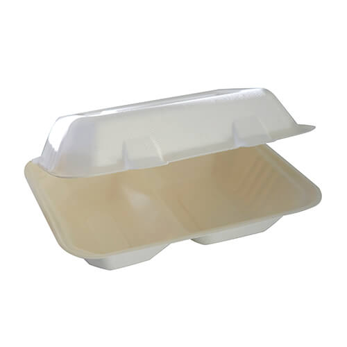 Menüboxen, Zuckerrohr 2-geteilt 6,5 cm x 24 cm x 15,5 cm weiss
