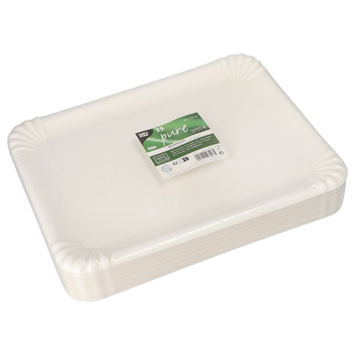 6 x 25 Servierplatten, Zuckerrohr "pure" eckig 26 cm x 35 cm weiss