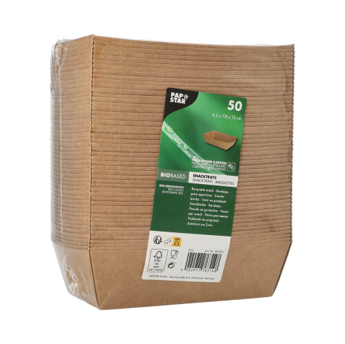 12 x 50 Snackschalen, Pappe "pure" 4,3 cm x 13 cm x 7,8 cm braun