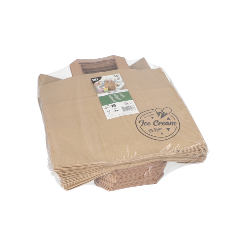 8 x 50 Tragetaschen, Papier 25 cm x 26 cm x 17 cm braun "Icelove" mit Tragegriff