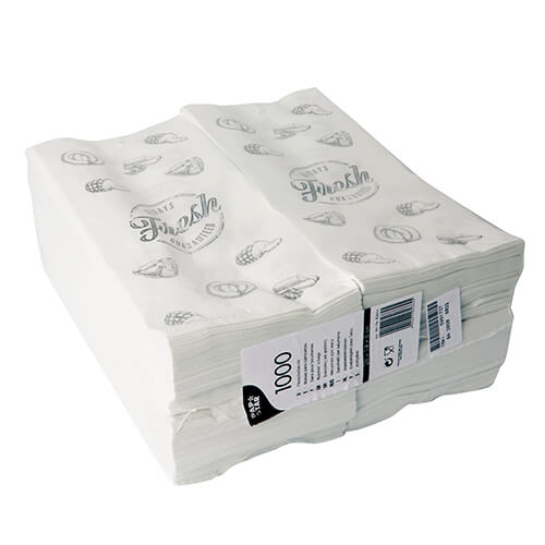 1 x 1000 Fleischerbeutel, Kraftpapier, gefädelt 28 cm x 14 cm x 6 cm weiss "Wurstwaren" mit Druck, k