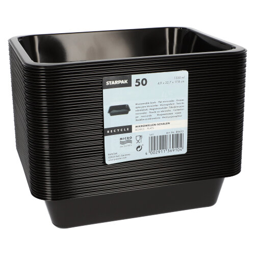 10 x 50 Mikrowellenschalen, PP ungeteilt 1330 ml 4,9 cm x 22,7 cm x 17,8 cm schwarz