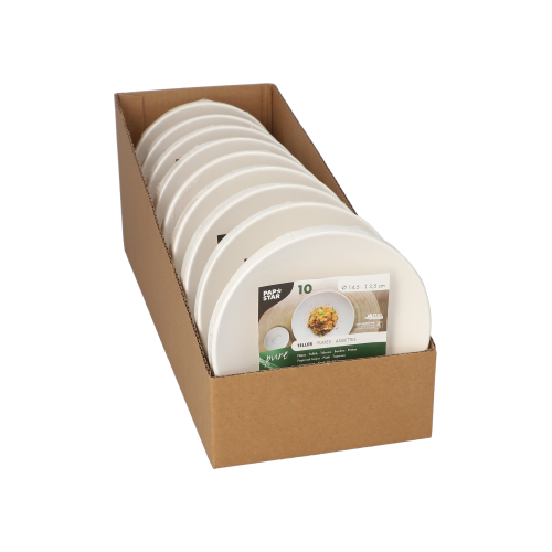 9 x 10 Teller Zuckerrohr "pure" rund Ø 14,5 cm · 3,5 cm weiss "Cella"