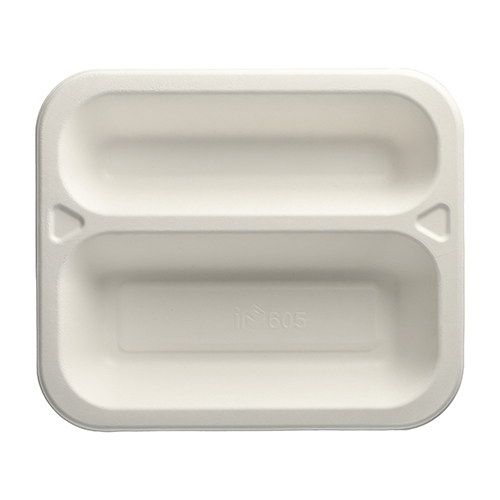 6 x 100 Siegelschalen, Zuckerrohr 2-geteilt 975 ml 4,2 cm x 21,2 cm x 25 cm weiss