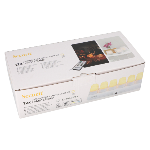6 x 12 LED-Teelichte inkl. Ladestation Ø 4 cm · 5 cm weiss "Amsterdam" Leuchtdauer 12-40h