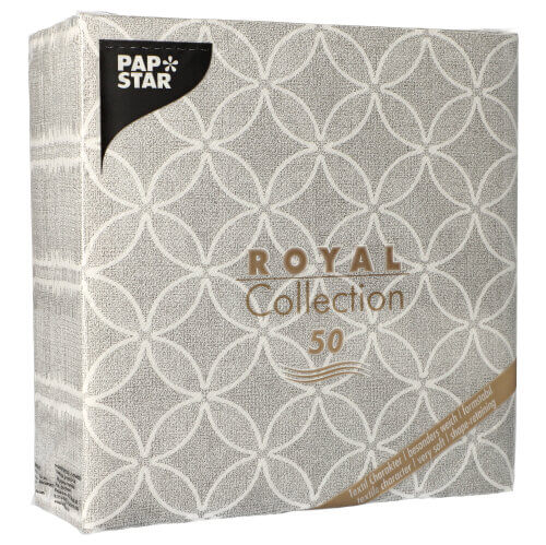 5 x 50 Servietten "ROYAL Collection" 1/4-Falz 40 cm x 40 cm grau "Circle Flowers"