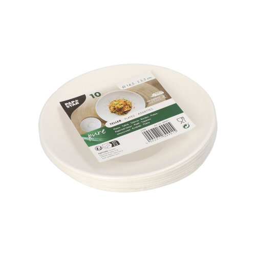 9 x 10 Teller Zuckerrohr "pure" rund Ø 14,5 cm · 3,5 cm weiss "Cella"