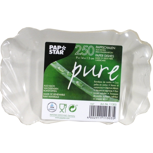 6 x 250 Schalen, Pappe "pure" eckig 9 cm x 14 cm x 3 cm weiss