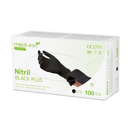 10 x 100 "Medi-Inn Classic" Handschuhe, Nitril puderfrei "Black Plus" schwarz Größe: S