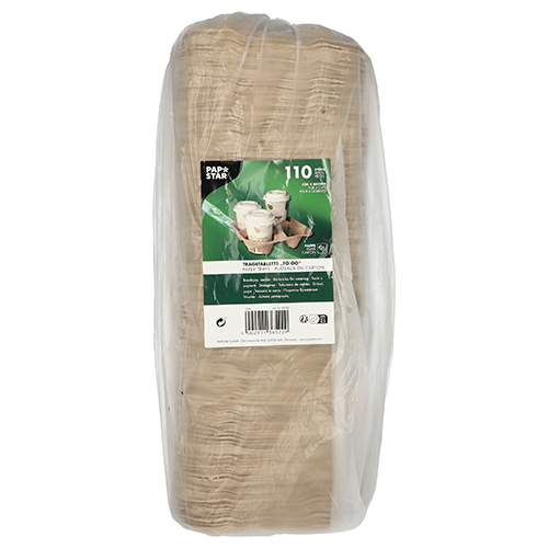 1 x 110 Tragetabletts, Pappe "To Go" 4,7 cm x 21,7 cm x 21,7 cm natur für 4 Becher