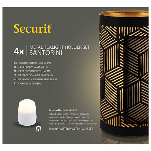 6 x 4 Kerzenhalter Ø 8 cm · 15 cm schwarz/gold "Santorini"