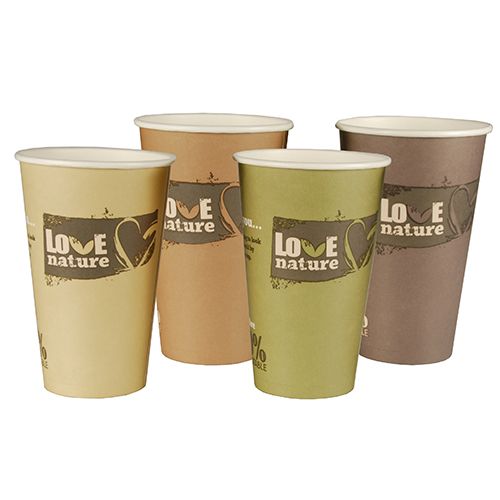 10 x 20 Kaffeebecher to Go, Pappe 0,4 l Ø 9 cm · 13,9 cm braun "Pure Joy"
