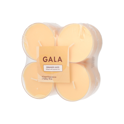 6 x 8 "GALA" Maxi Duftlichte Ø 59 mm · 24 mm orange - Orange Juice in Polycarbonathülle