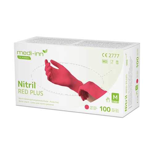 10 x 100 "Medi-Inn Classic" Handschuhe, Nitril puderfrei rot "Nitril Red Plus" Größe: S