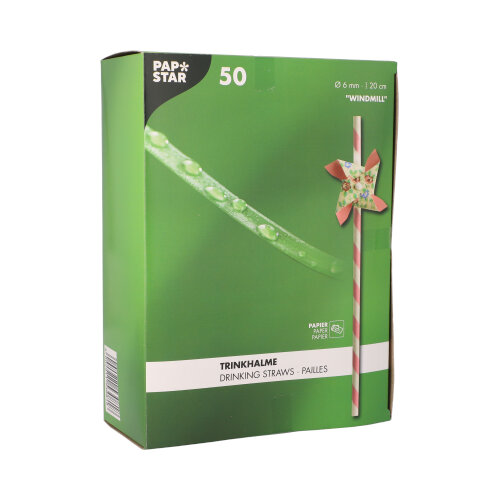 10 x 50 Trinkhalme, Papier Ø 6 mm · 20 cm farbig sortiert "Windmill"