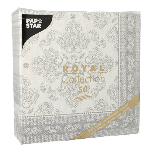 5 x 50 Servietten "ROYAL Collection" 1/4-Falz 40 cm x 40 cm grau "Arabesque"