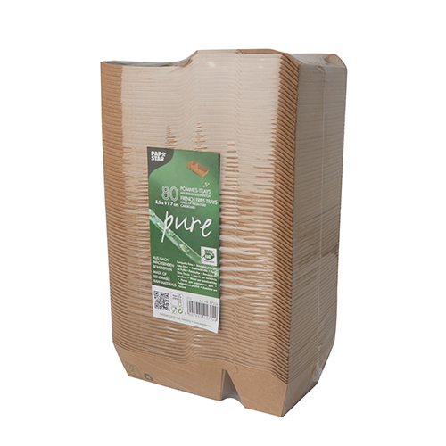 6 x 80 Pommes-Frites-Trays, Pappe "pure" 2-geteilt 3,5 cm x 16,5 cm x 9 cm braun "100% Fair" klein