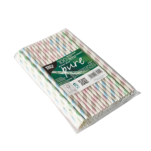 10 x 100 Trinkhalme, Papier Ø 6 mm · 20 cm farbig sortiert "Stripes"