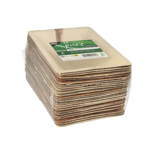 4 x 25 Teller Palmblatt "pure" eckig 3 cm x 17 cm x 12 cm natur