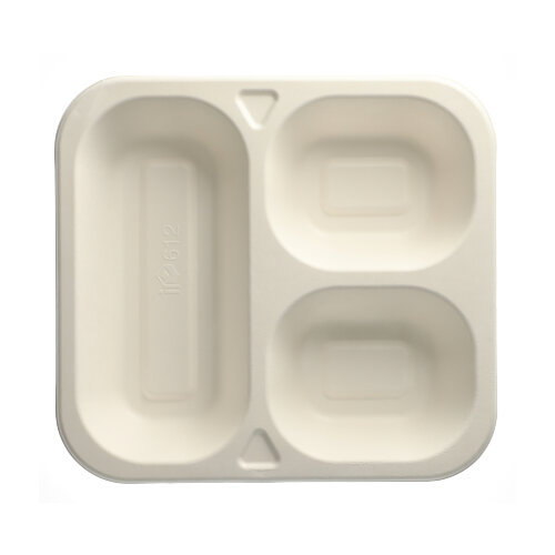 4 x 50 Siegelschalen, Zuckerrohr 3-geteilt 1350 ml 4,2 cm x 24,5 cm x 26,5 cm weiss