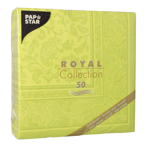 5 x 50 Servietten "ROYAL Collection" 1/4-Falz 40 cm x 40 cm limonengrün "Ornaments"