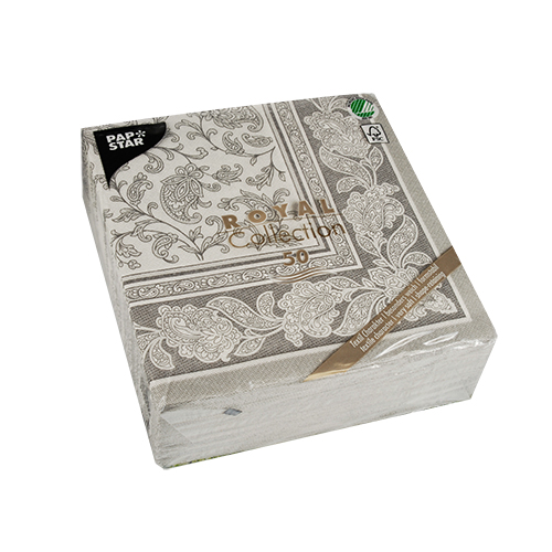 5 x 50 Servietten "ROYAL Collection" 1/4-Falz 40 cm x 40 cm grau "Ornaments"