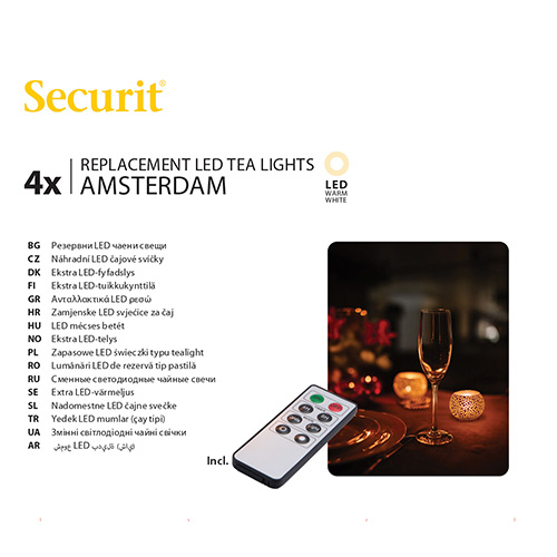 8 x 4 LED-Teelichte Nachfüllpack Ø 4 cm · 5 cm weiss "Amsterdam" Leuchtdauer 12-40h