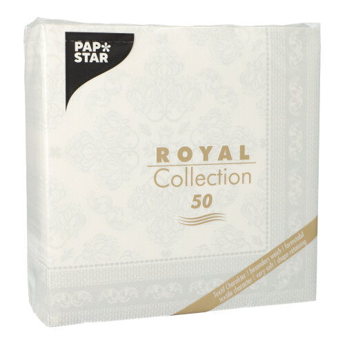 5 x 50 Servietten "ROYAL Collection" 1/4-Falz 40 cm x 40 cm weiss "Arabesque"
