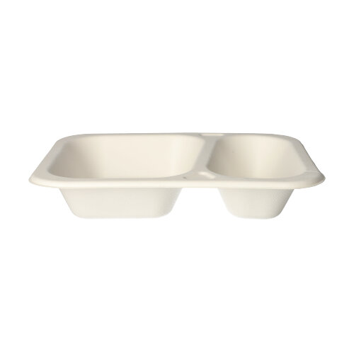 6 x 100 Siegelschalen, Zuckerrohr 2-geteilt 725 ml 4,2 cm x 18,5 cm x 23,5 cm weiss