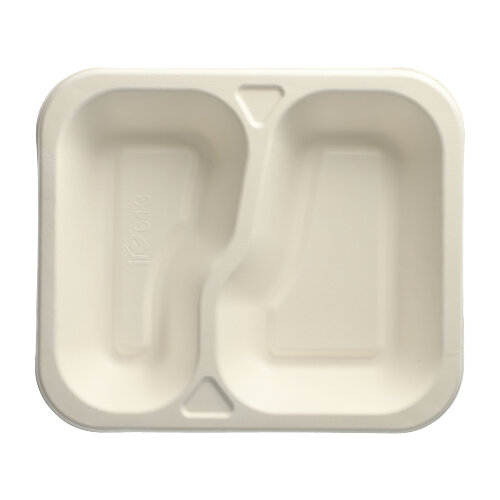 6 x 100 Siegelschalen, Zuckerrohr 2-geteilt 1000 ml 4,2 cm x 21,2 cm x 25 cm weiss