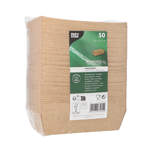 12 x 50 Snacktrays, Pappe "pure" 3,5 cm x 7 cm x 12 cm braun
