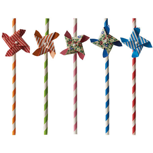 10 x 50 Trinkhalme, Papier Ø 6 mm · 20 cm farbig sortiert "Windmill"