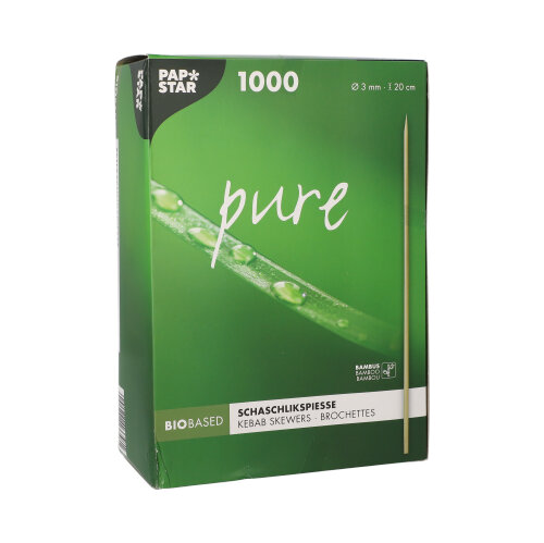 6 x 1000 Schaschlikspieße, Bambus "pure" Ø 3 mm · 20 cm